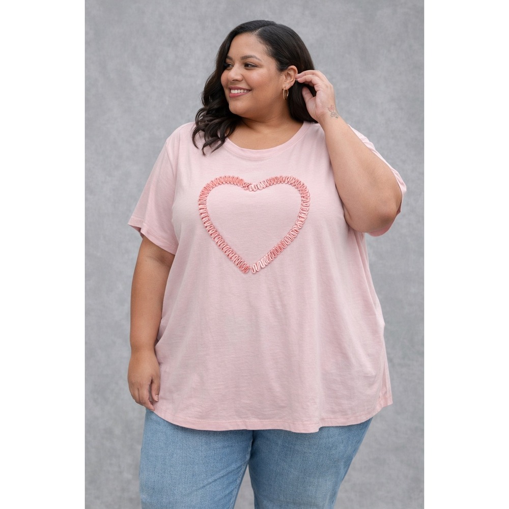 A New‎ Day Pink Ruffle Heart Graphic T-Shirt Short Sleeve Plus Size 3X NWT